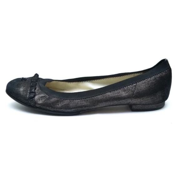 CHANEL Ballet Flats Ruffles Metallic Black Copper CC Logo Stretch Spirit Sz 39.5 - Picture 4 of 10
